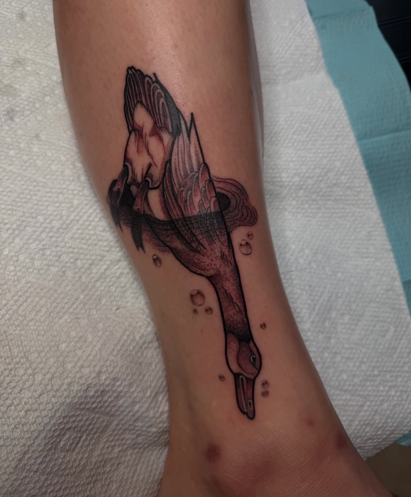 Duck dotwork tattoo on the forearm by K9