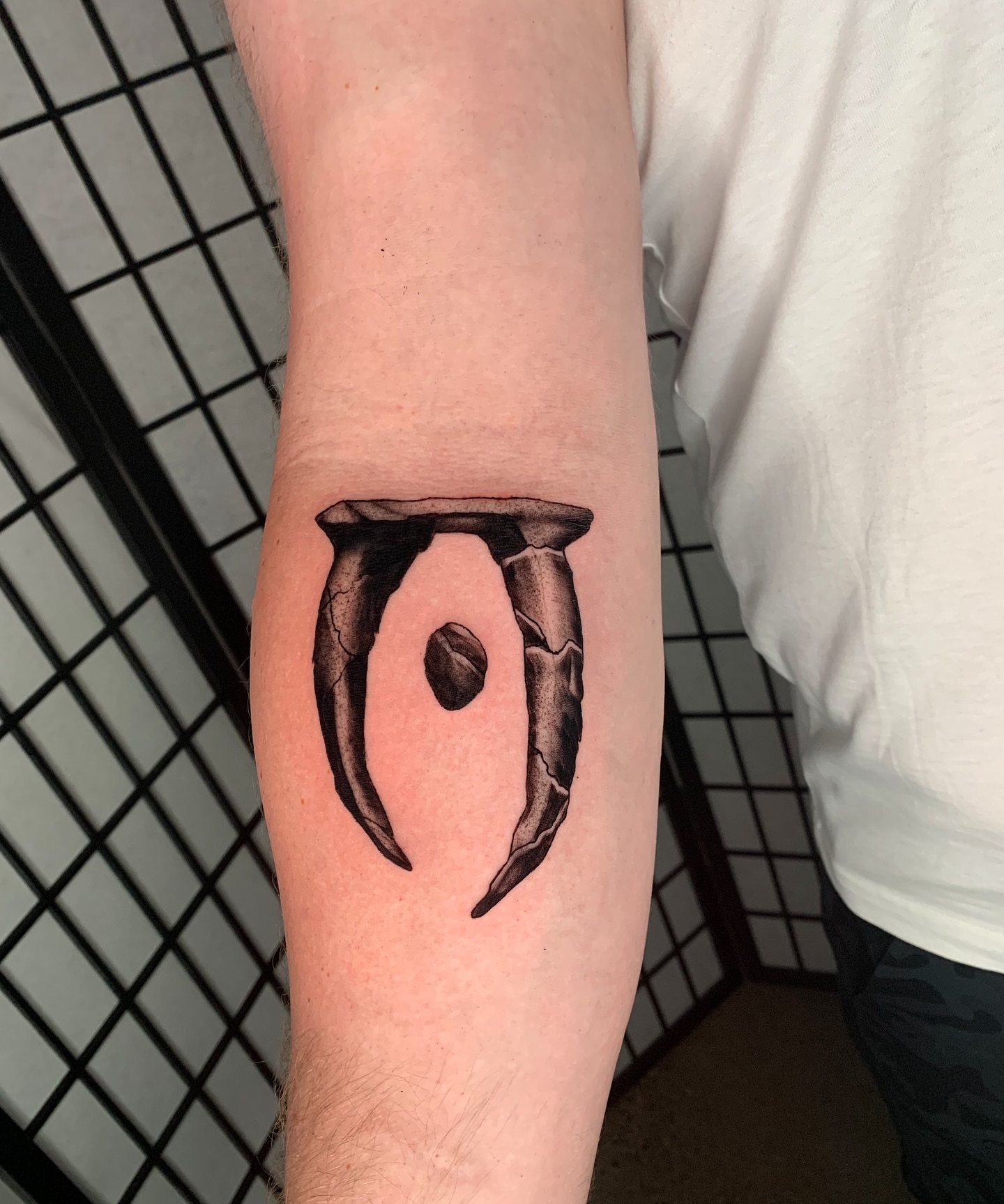 Claw black and grey tattoo on the forearm by Devon