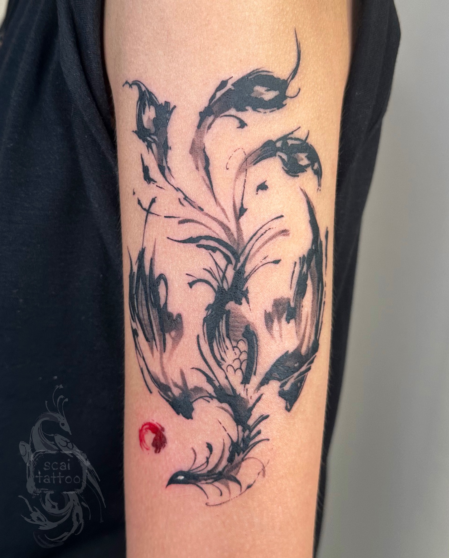 Bird black and grey tattoo on the forearm by scaitattoo