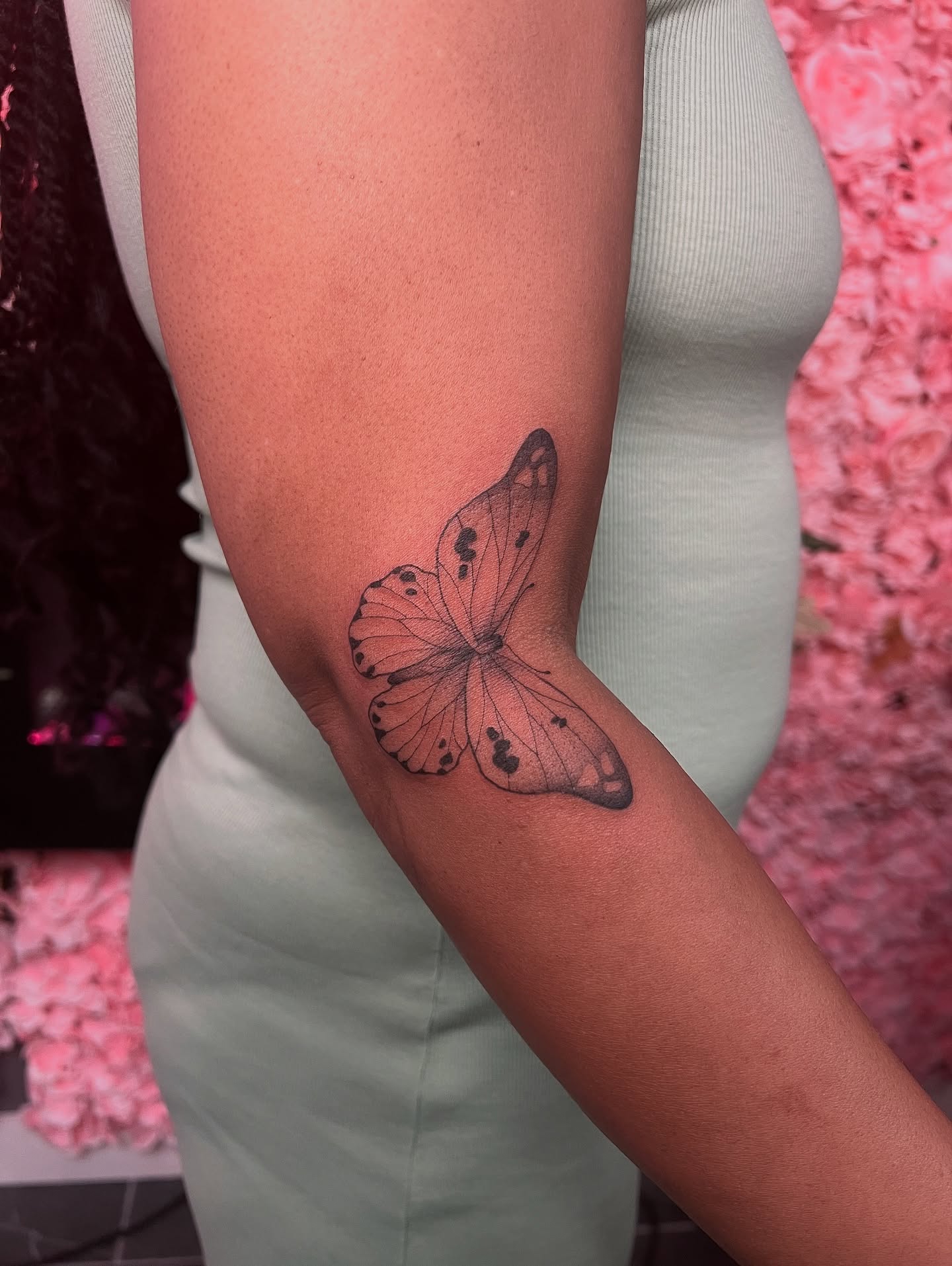 Butterfly black and grey tattoo on the forearm by 𝒱𝒽𝓎𝓍𝒾𝓃