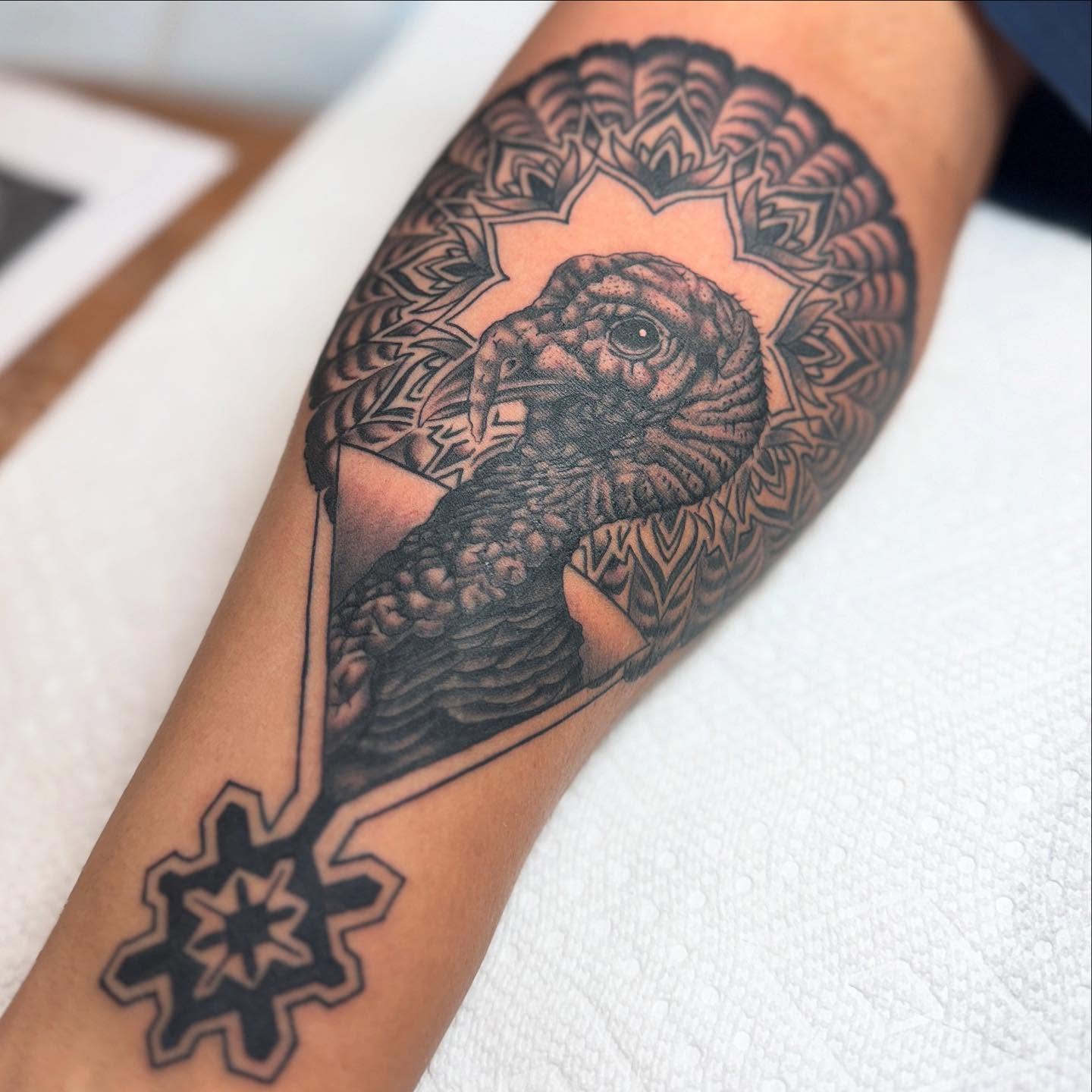 Owl realism tattoo on the forearm by Cole Pittman Memphis Tattoo artist, Memphis, Tennessee