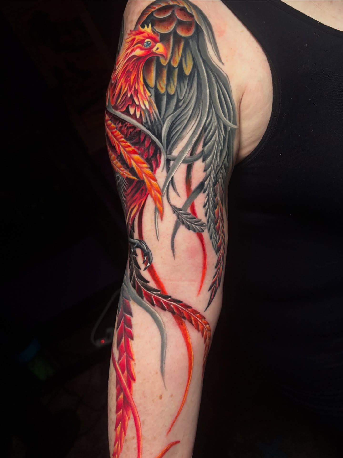 Phoenix new school tattoo on the forearm by Marianna Lombardi