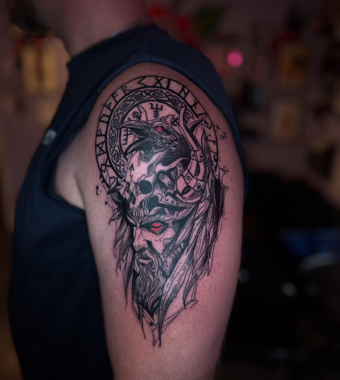 Viking warrior realism tattoo on the shoulder by Honey