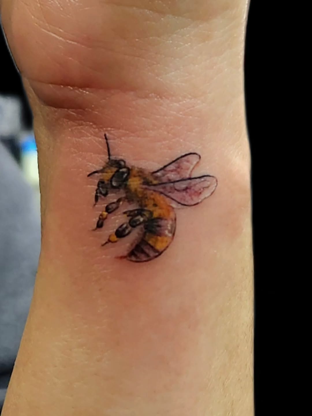 Bee realism tattoo on the forearm by @youxg_guxxz