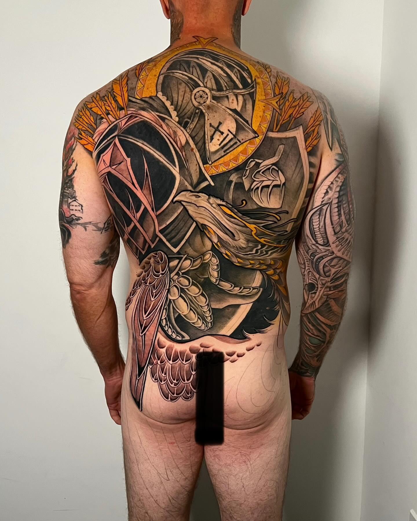 Viking warrior American traditional tattoo on the back by Neo-Traditional tattoos in Las Vegas