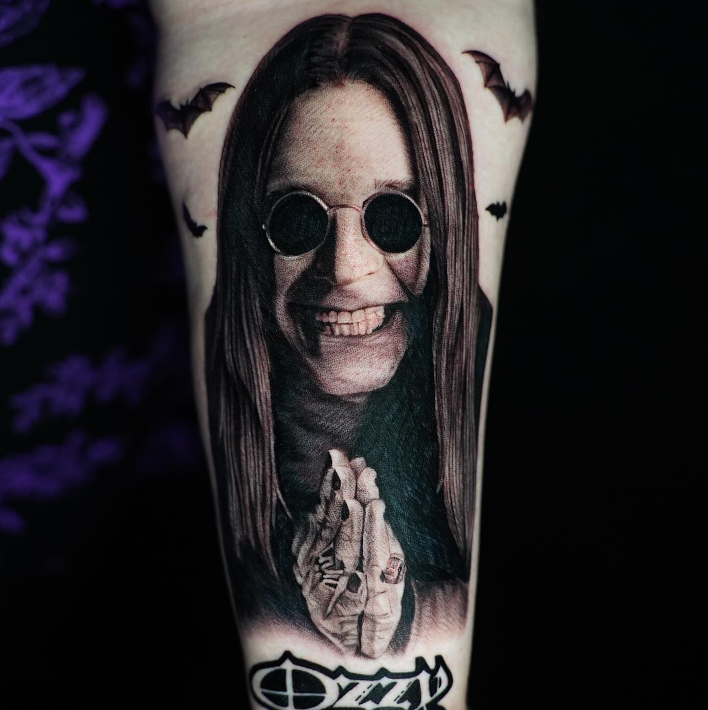 Ozzy Osbourne realism tattoo on the forearm by Lexi Baker