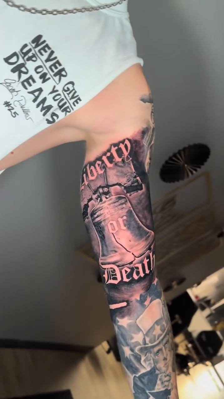Liberty Bell and Death realism tattoo by ๐๐๐๐ ๐๐๐๐