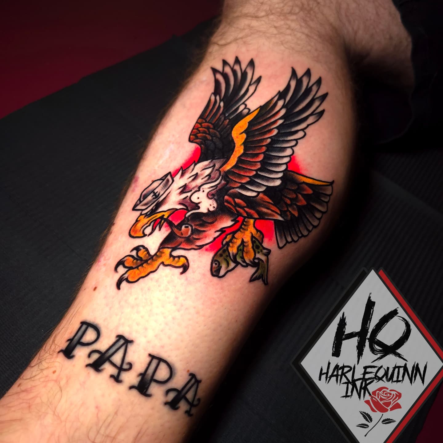 Eagle American traditional tattoo on the forearm by HarleQuinn_Ink