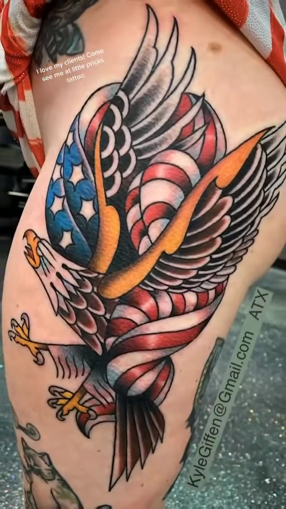 Eagle with american flag American traditional tattoo by Kyle Giffen - Tattoo Artist