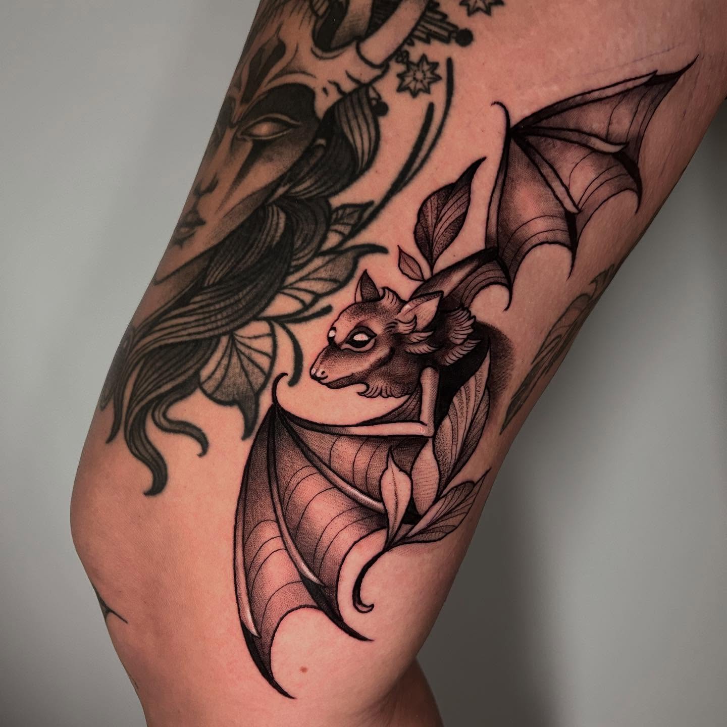 Deer and leaves realism tattoo on the forearm by Whitney Harbin