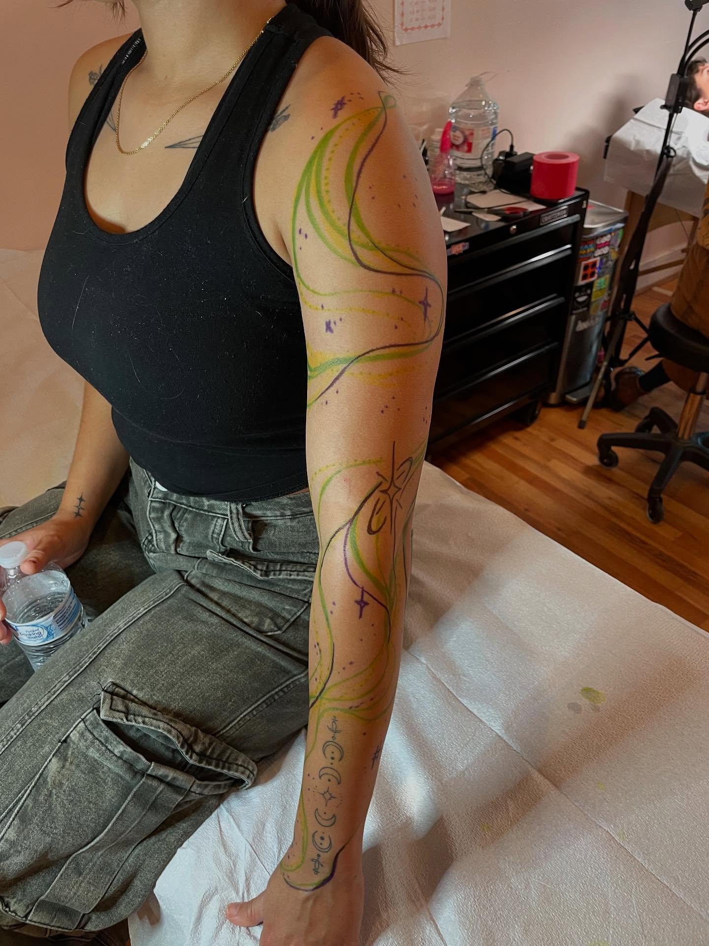 Abstract swirls dotwork tattoo on the forearm by ✨ saturday ✨