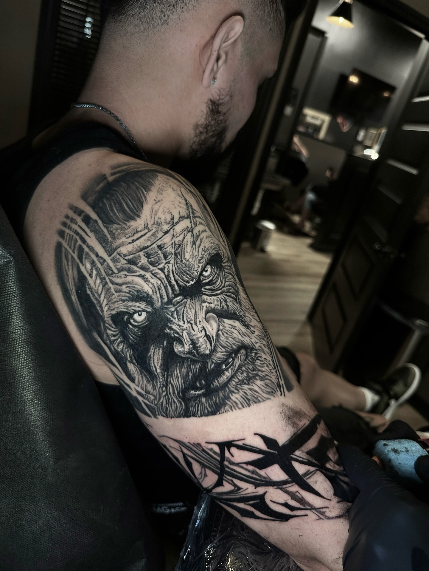 Orc warrior realism tattoo on the forearm by Sebastian Calderon