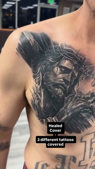 Jesus Christ portrait realism tattoo by TATTOOS by Elvis Ramos - California tattoo