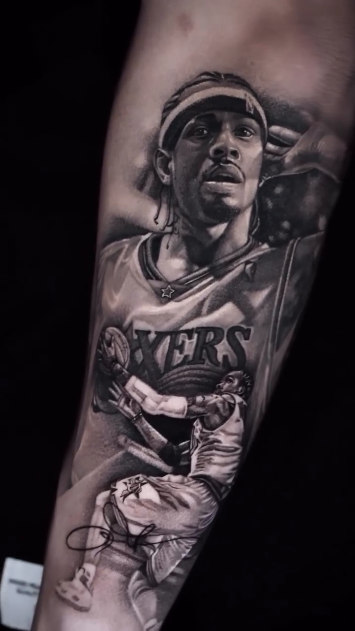 Allen Iverson playing basketball realism tattoo by D A N N y L I N