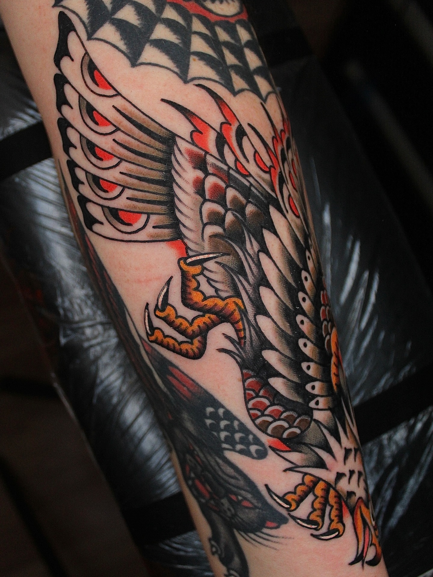 Eagle American traditional tattoo on the forearm by Dustin Stemen, Charlotte, North Carolina