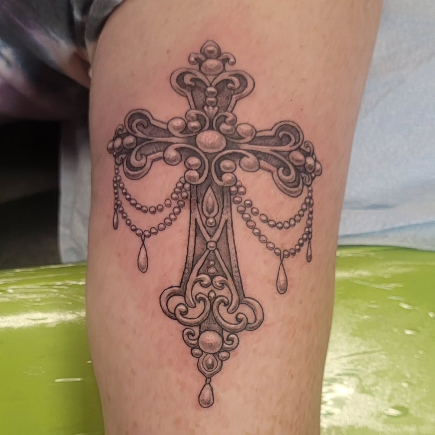 Tattoo by @hatchetfoot_art — black_and_grey, ornamental