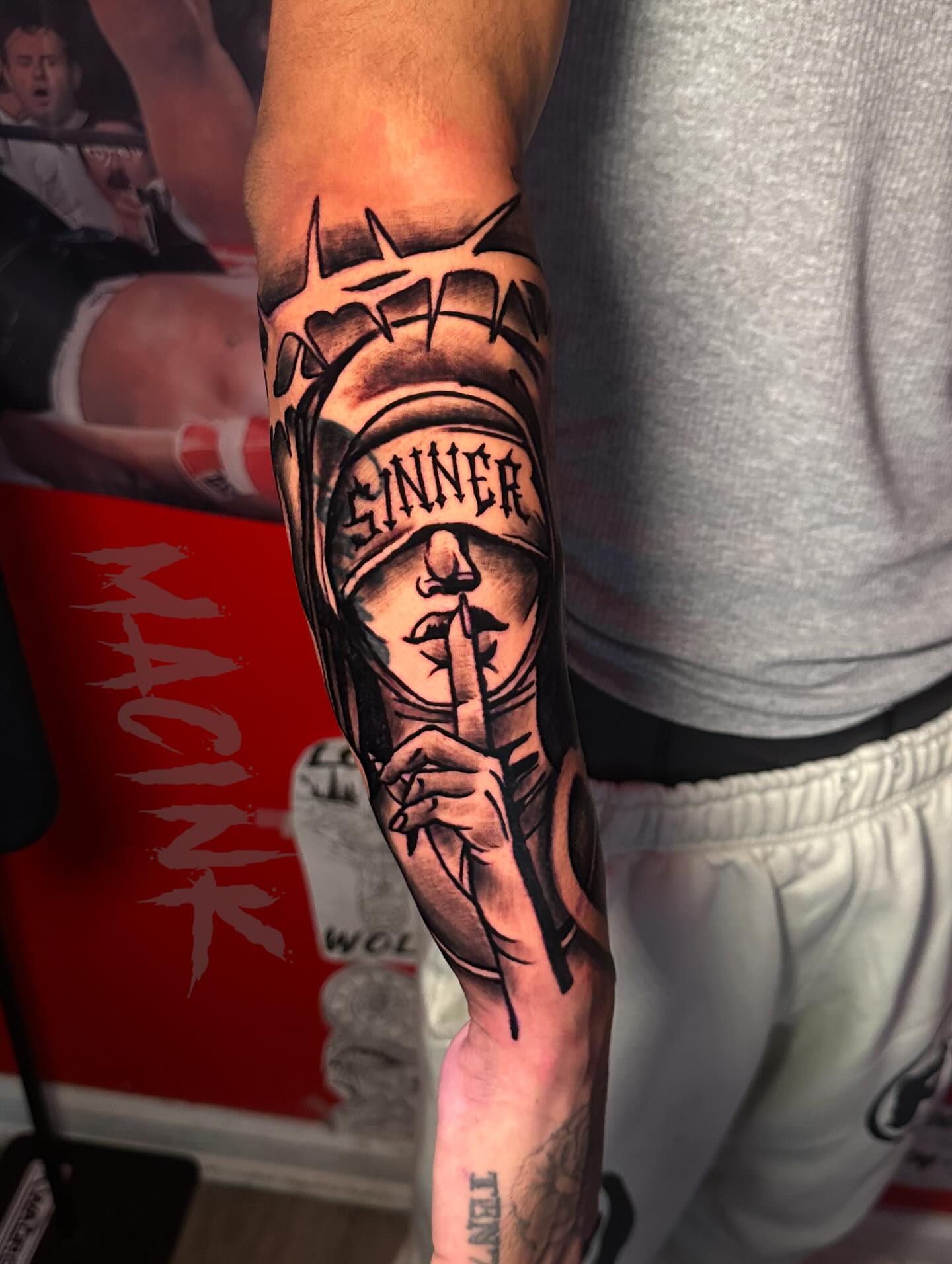 Tattoo by @macink__ — black_and_grey