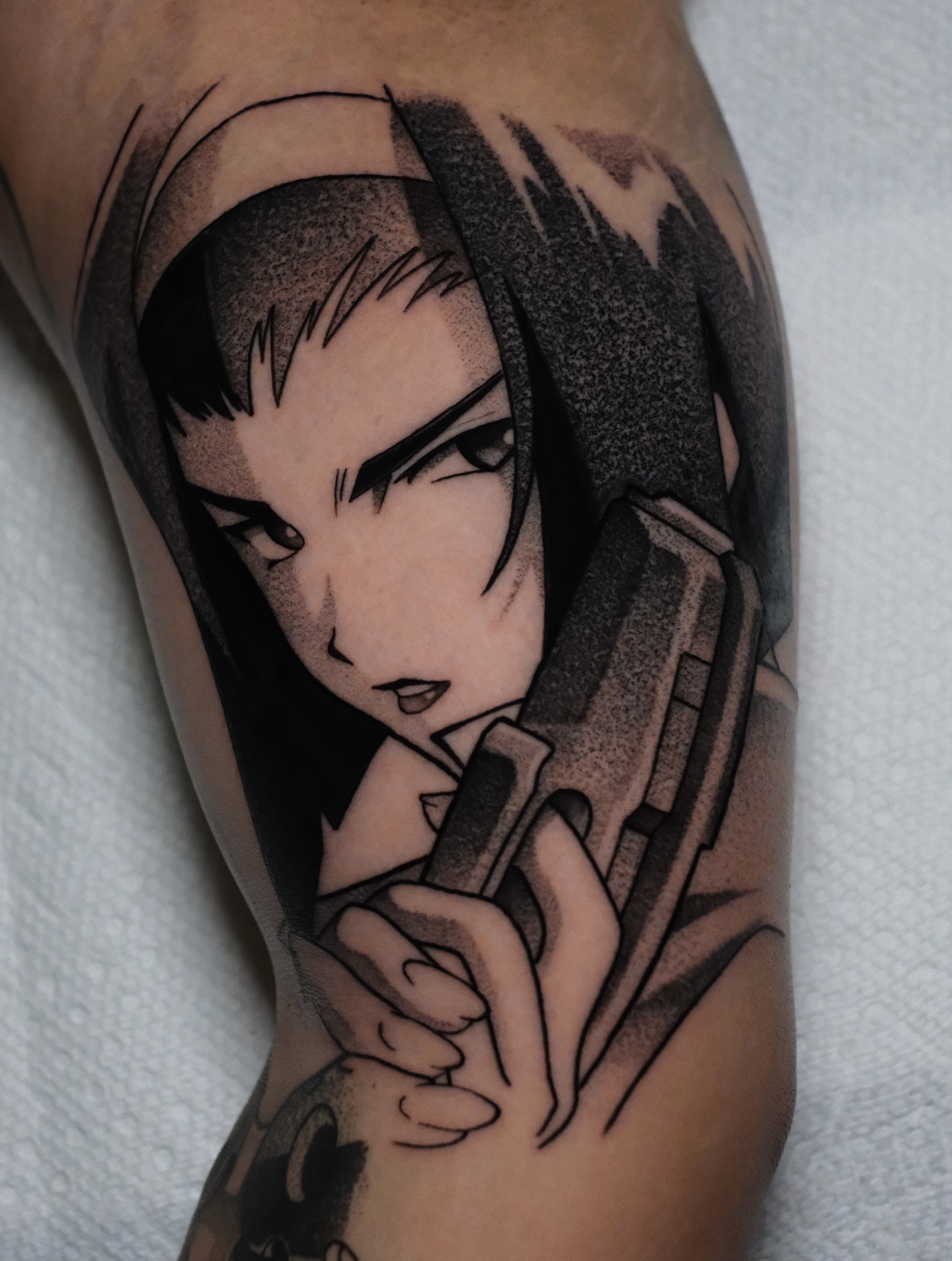 Tattoo by @yakir.tattooer — anime, dotwork