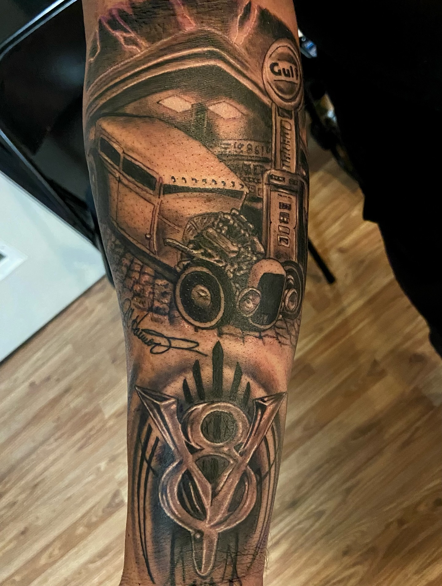 Tattoo by @coltrain_45 — black_and_grey