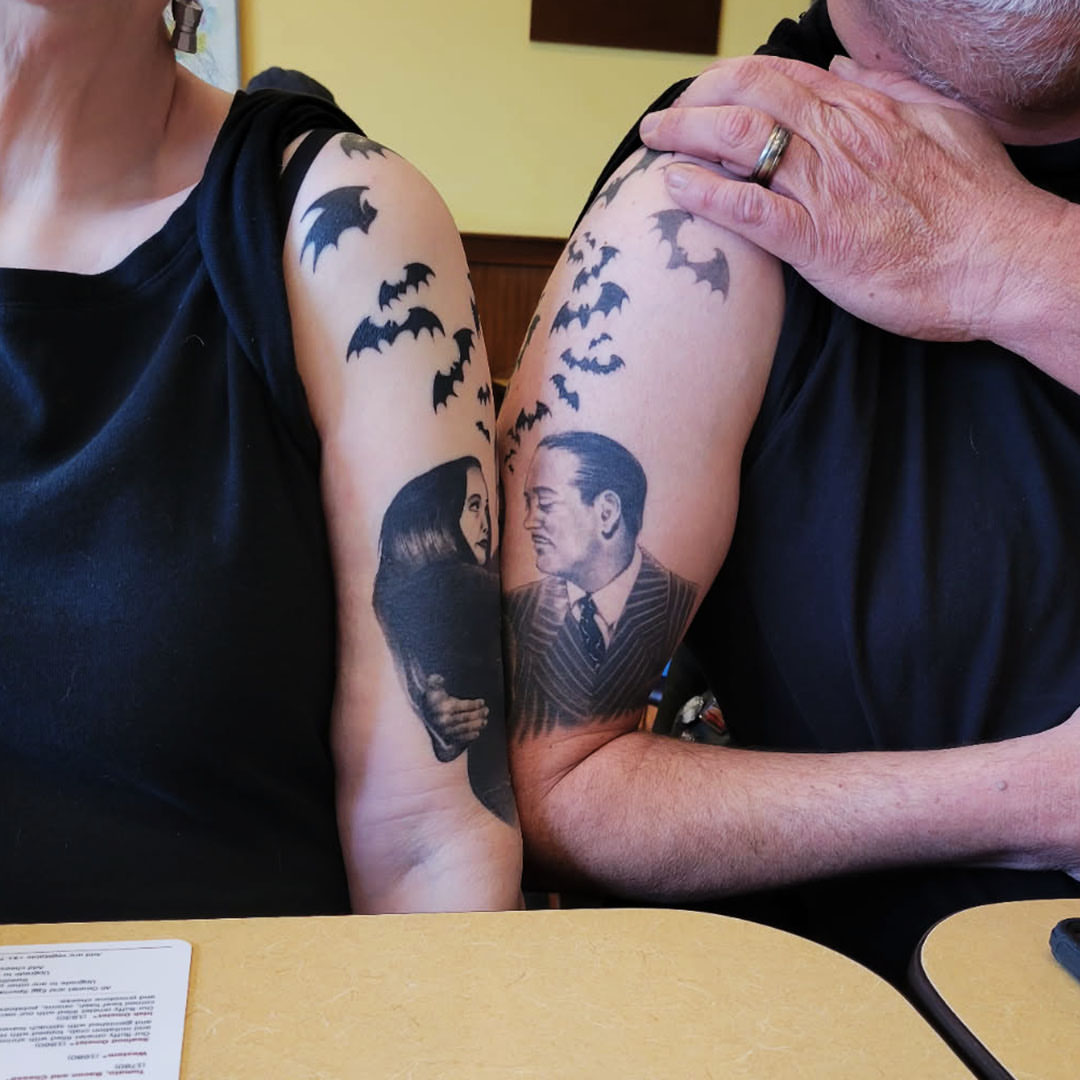 Bat black and grey tattoo on the forearm by Dave Chercourt, Willoughby, Ohio