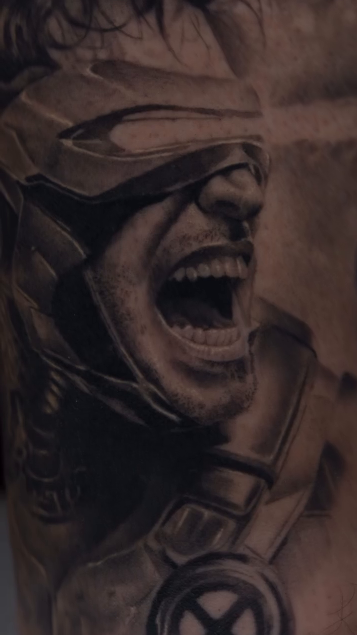 Cyclops from X-Men realism tattoo by Anthony Maya
