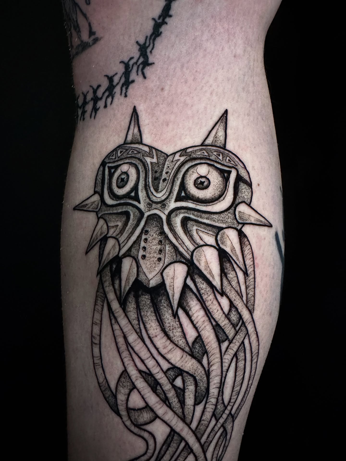 Owl dotwork tattoo on the forearm by Caleb Gesicki