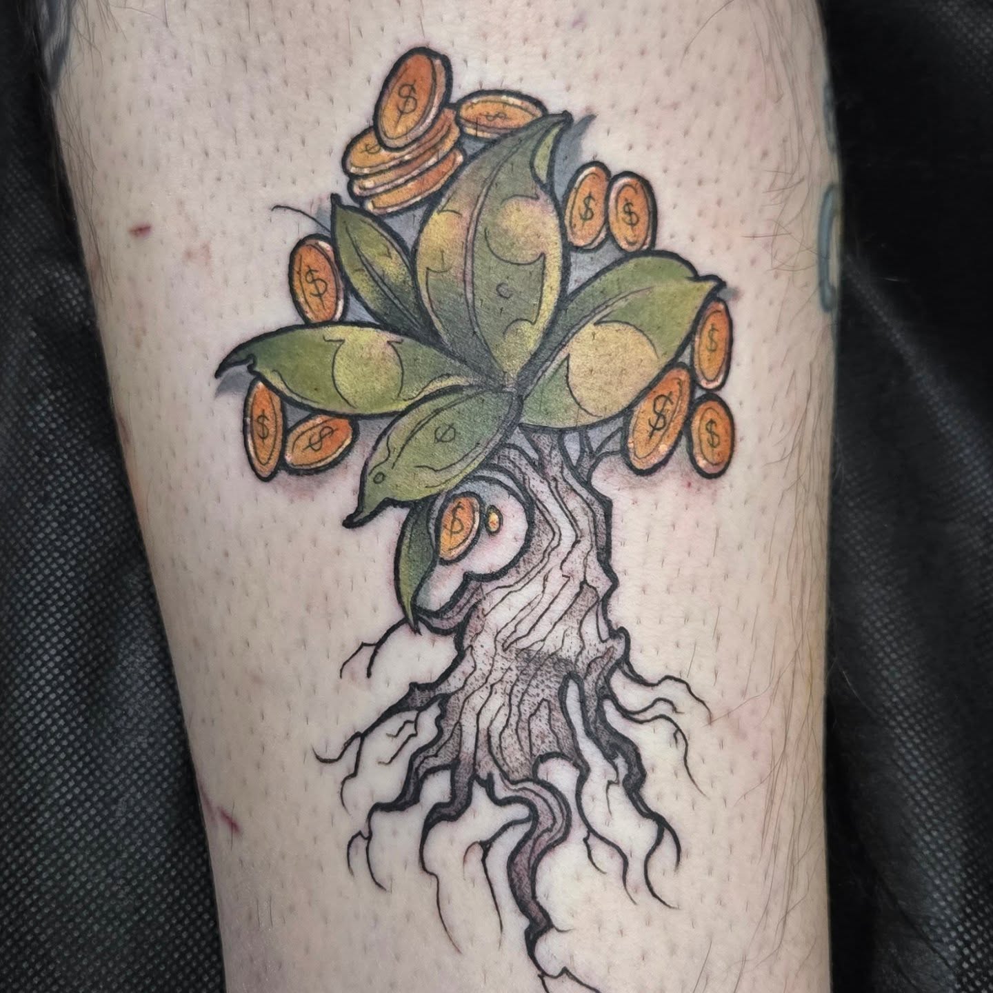 Money tree dotwork tattoo on the forearm by Jamie Clinton
