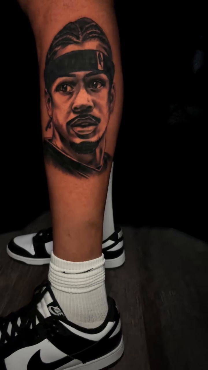 Allen Iverson portrait realism tattoo by Lucky Lefty