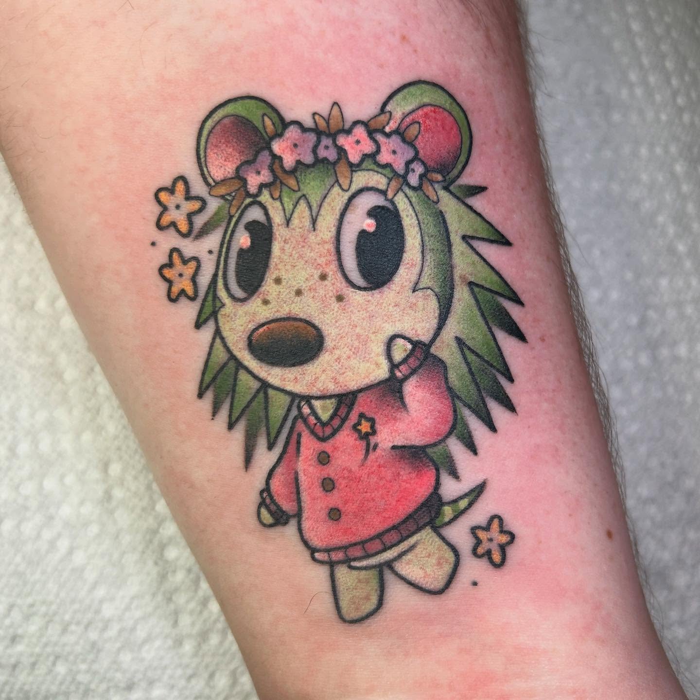 Tattoo by @sierra_does_tattoos — dotwork, anime