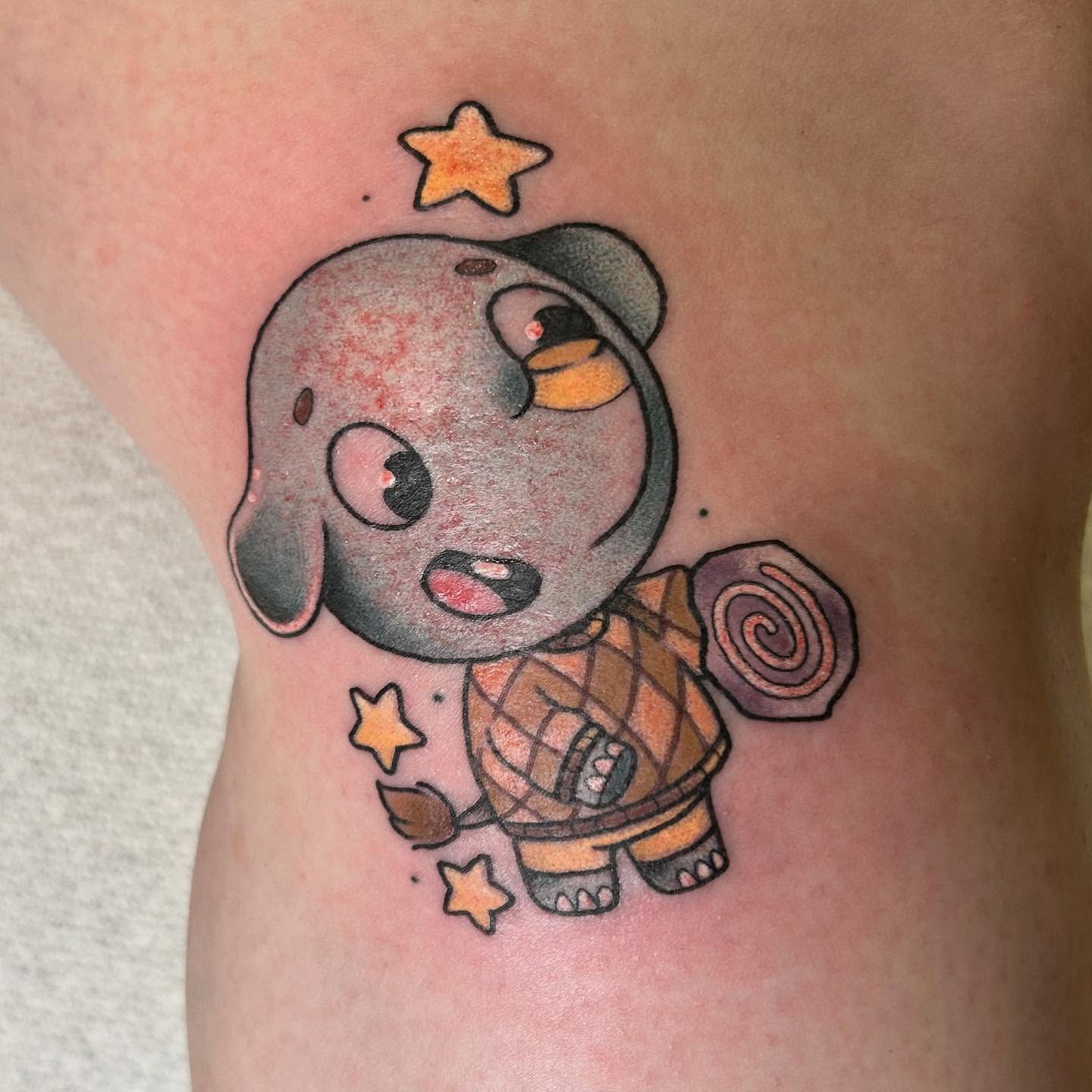 Tattoo by @sierra_does_tattoos — dotwork, anime