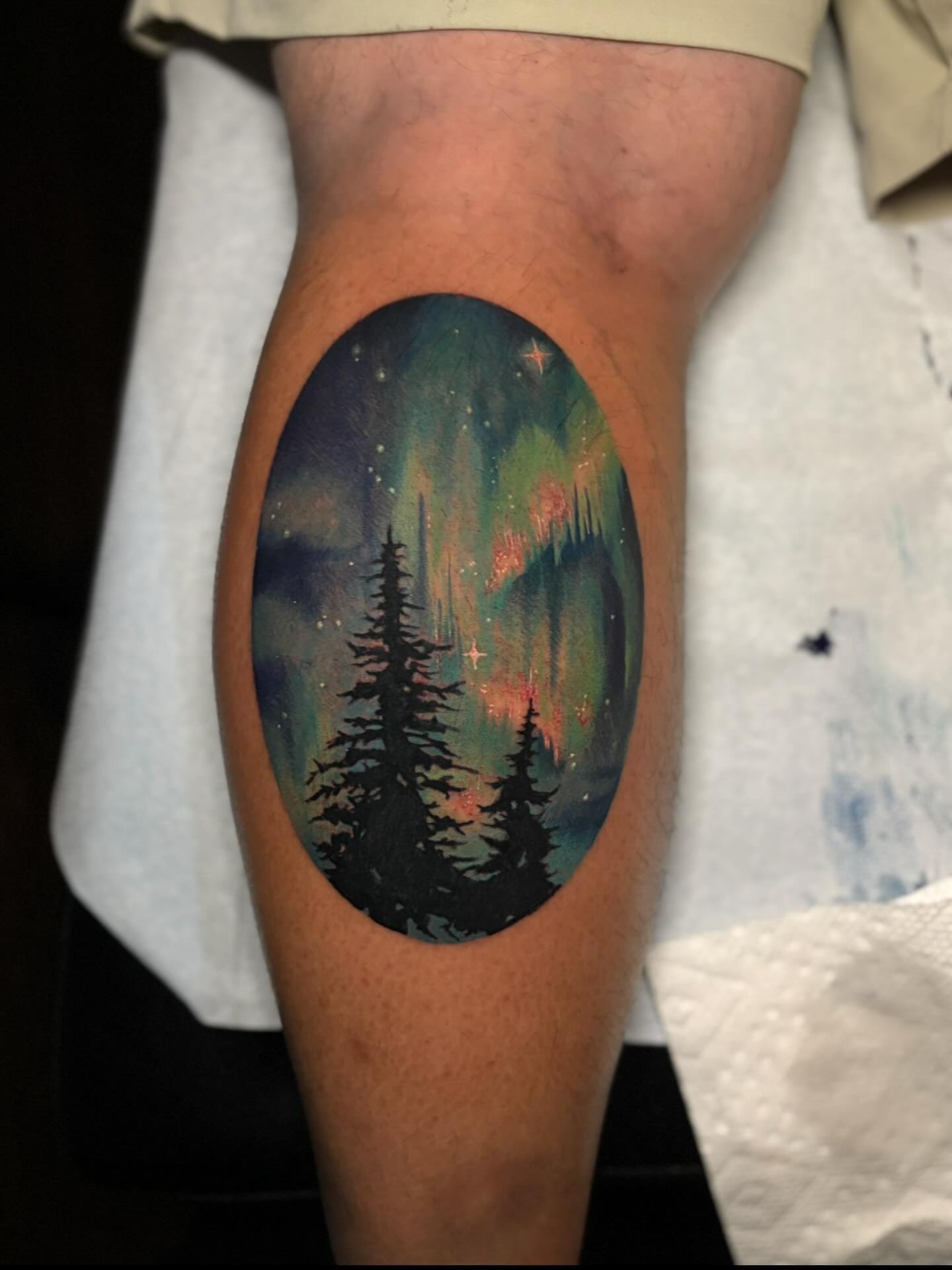 Aurora borealis dotwork tattoo on the thigh by 🖤Sabrina Ryan🖤