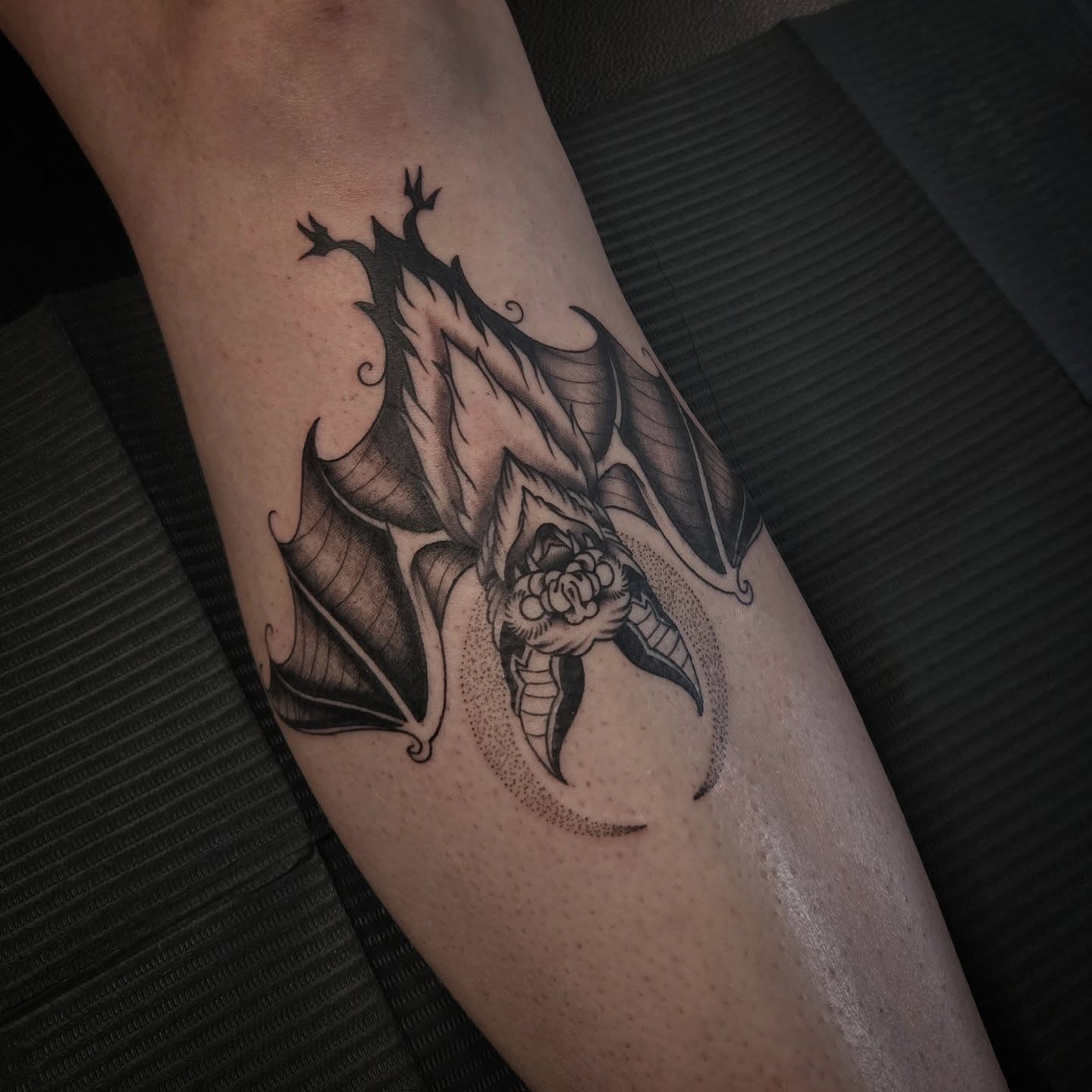 Dragon dotwork tattoo on the forearm by Alexandra Colella ✨️