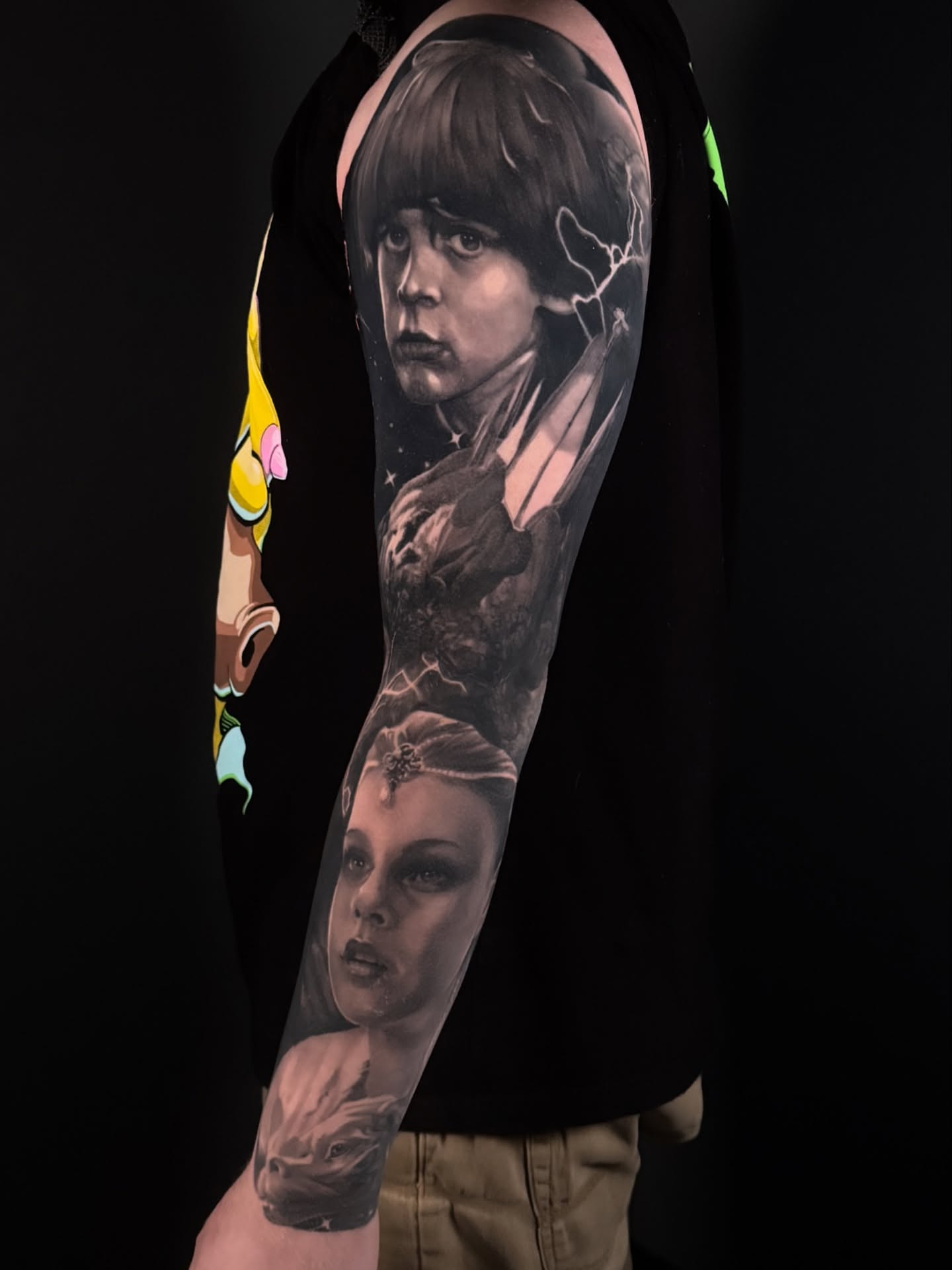 Portrait realism tattoo on the forearm by Lindsey Lane, Dallas, Texas