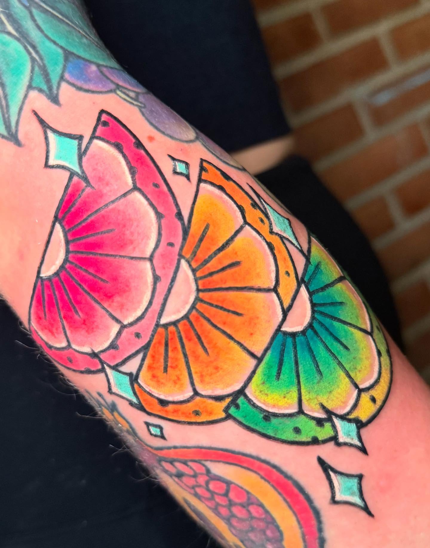 Flower American traditional tattoo on the forearm by Perrey