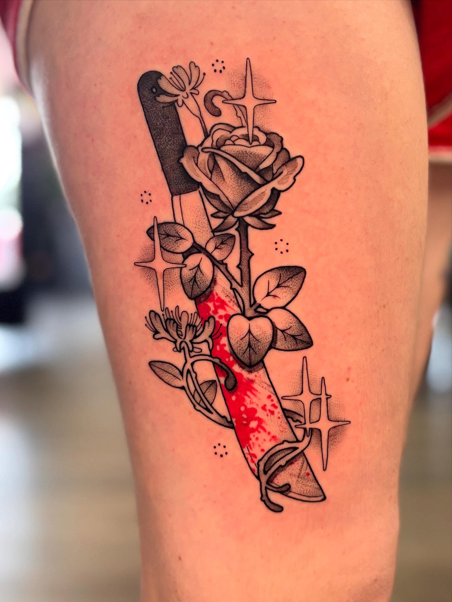 Tattoo by @voidheart.tattoo — dotwork, black_and_grey