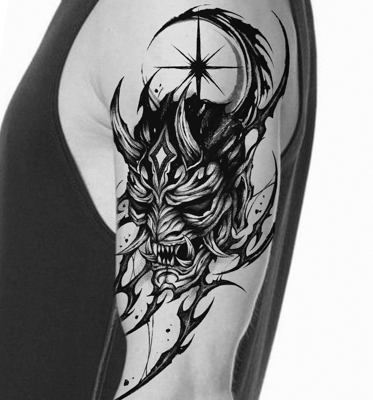 Tattoo by @kim9ang — black_and_grey, dark_realism