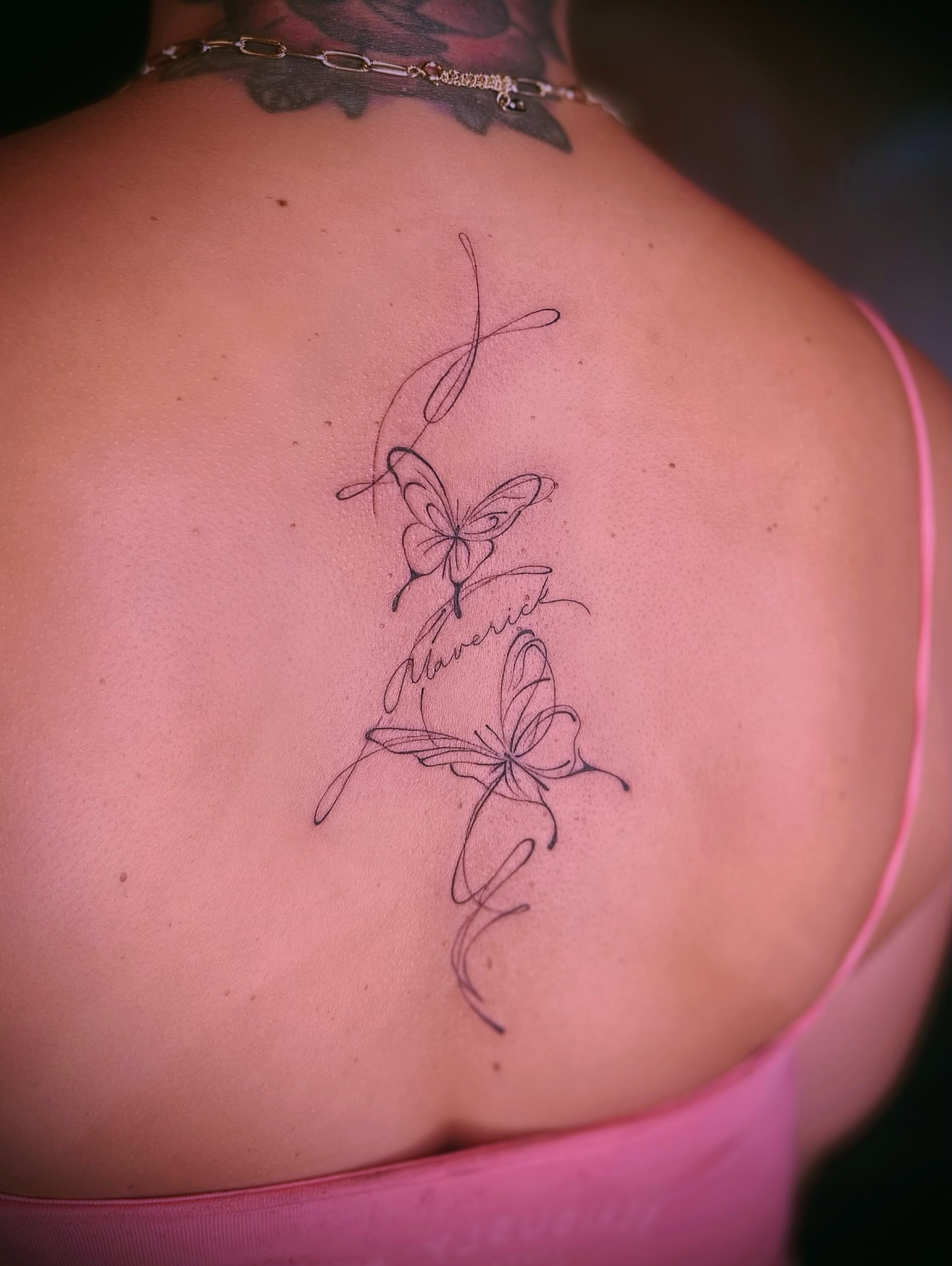 Butterflies fine line tattoo on the back by shawns π fine line & tiny tattoos