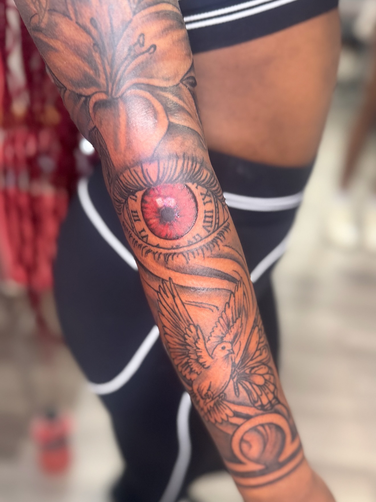 Eye and birds realism tattoo on the forearm by JAE, Shreveport, Louisiana