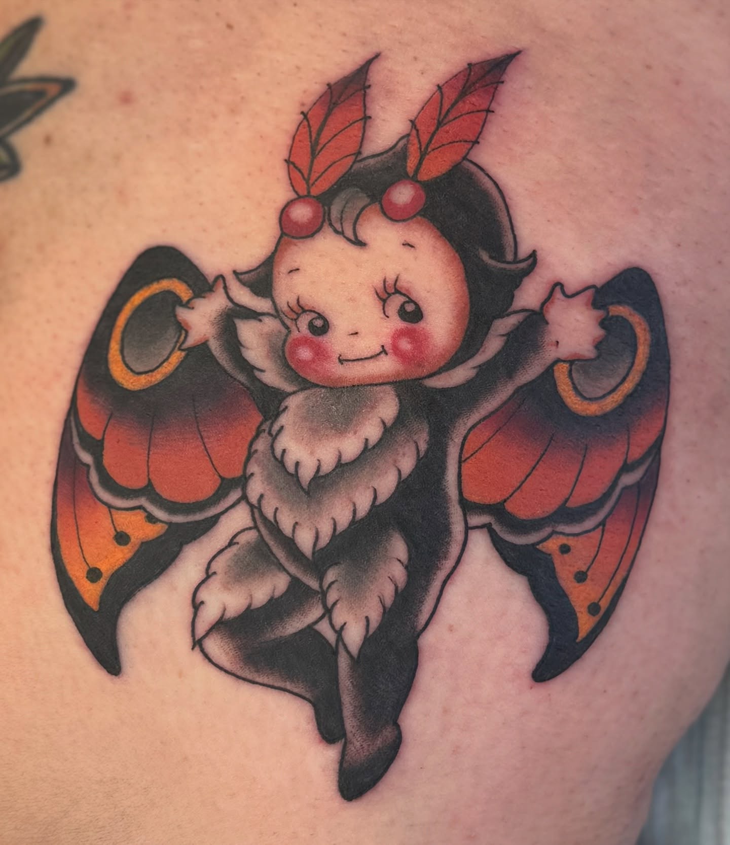 Chibi devil American traditional tattoo on the shoulder by Bella Wingo