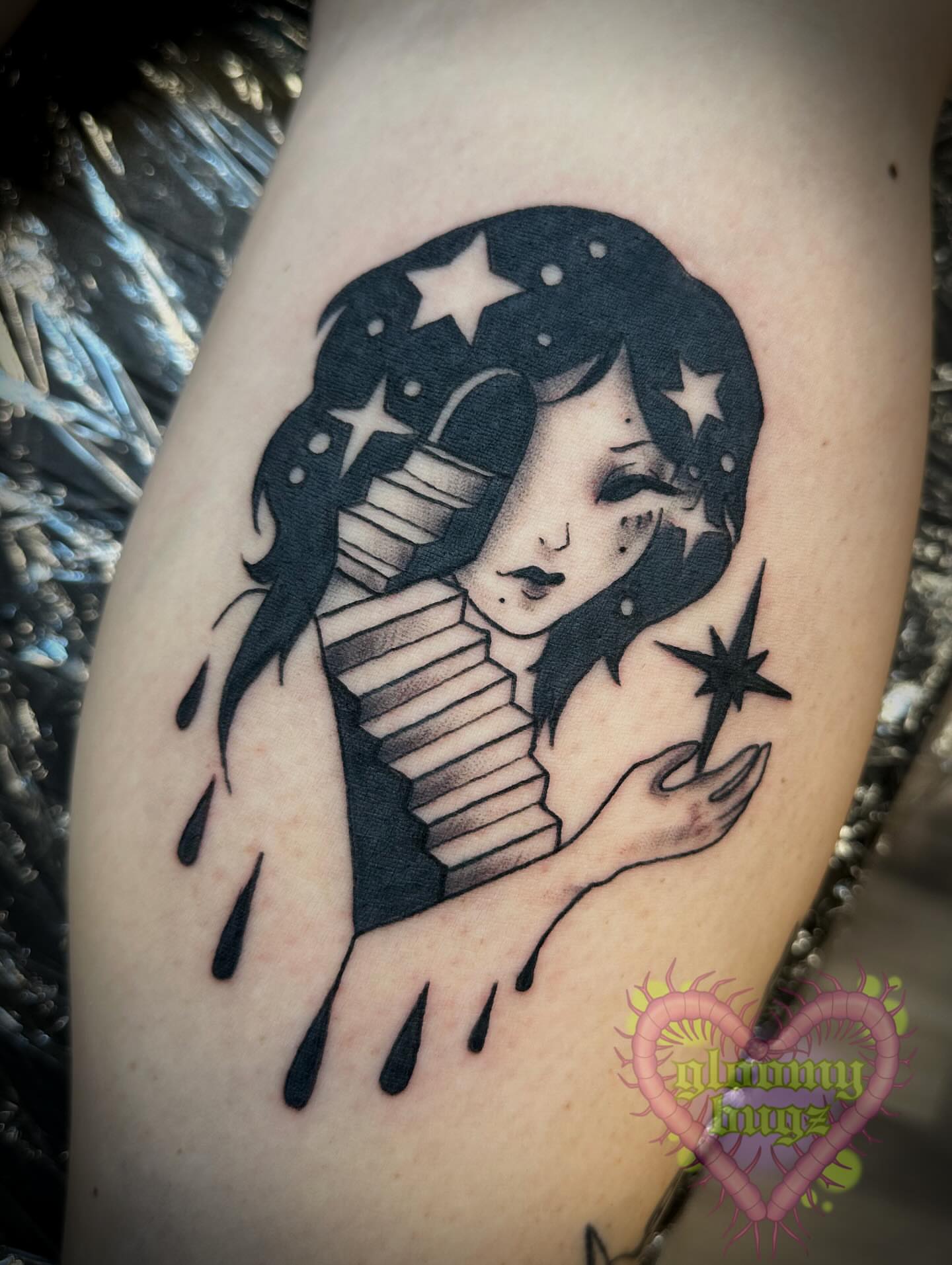 Tattoo by @gloomybugz — black_and_grey, dotwork