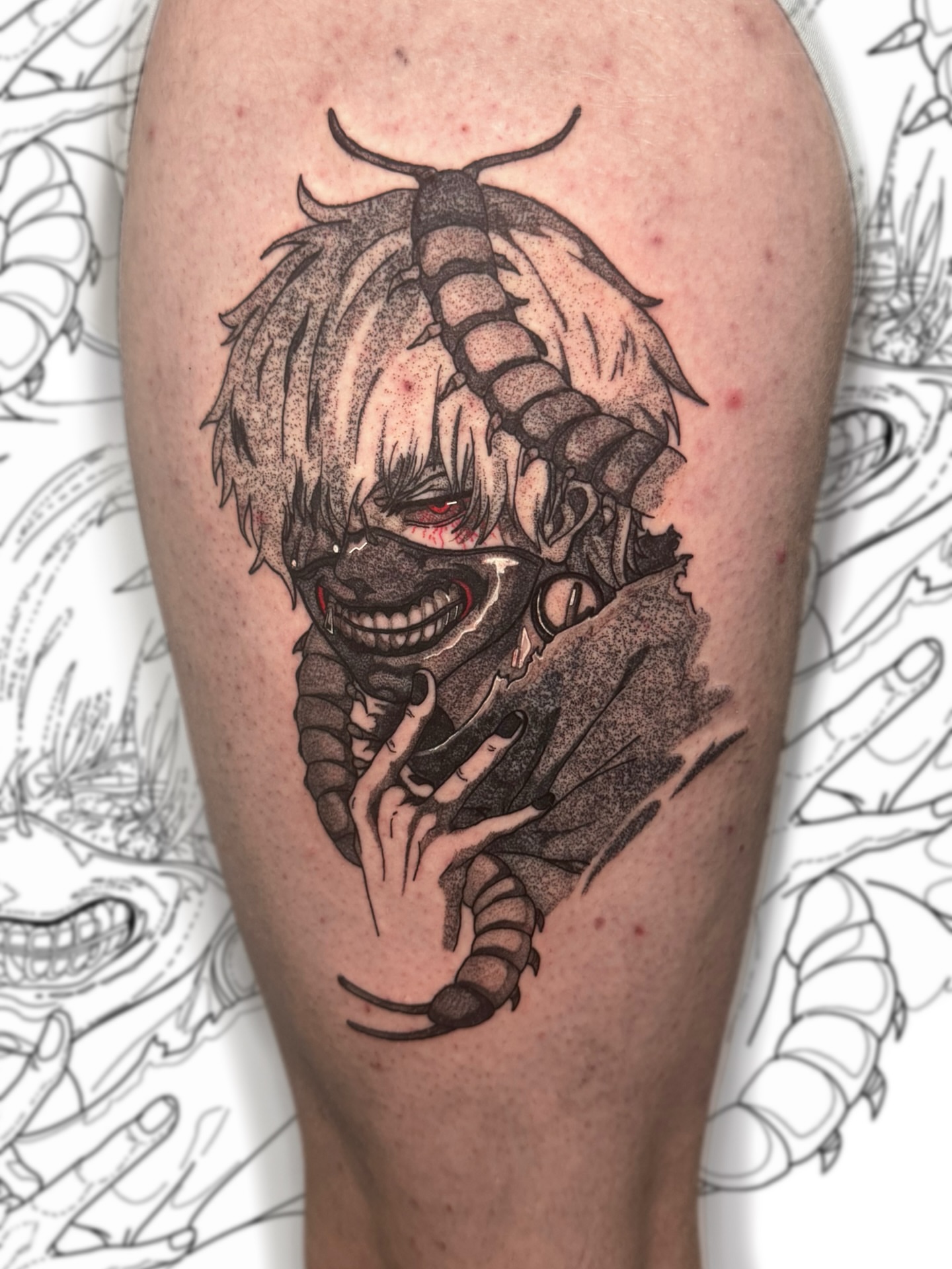Anime character dotwork tattoo on the forearm by D