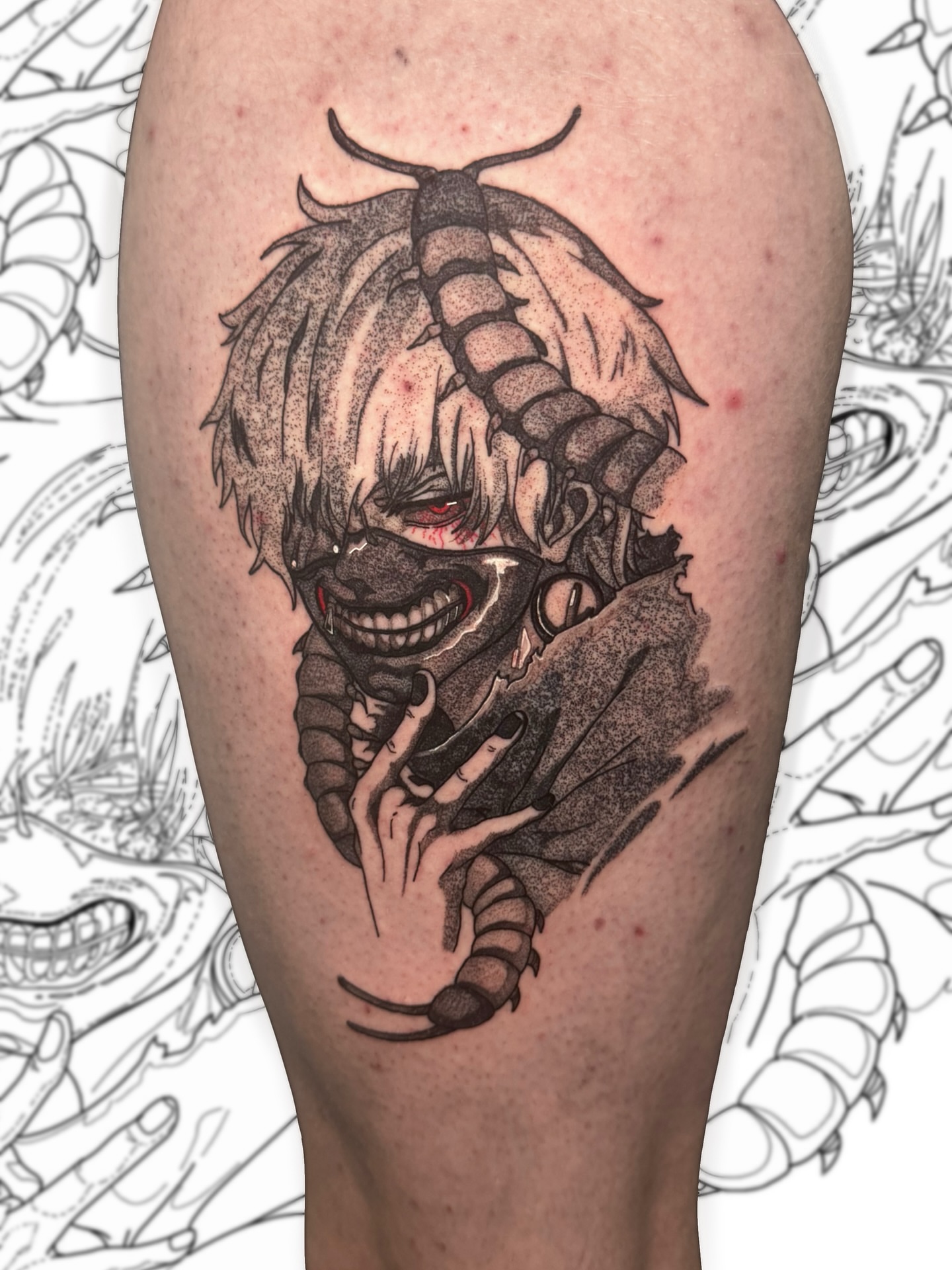 Anime character dotwork tattoo on the forearm by D