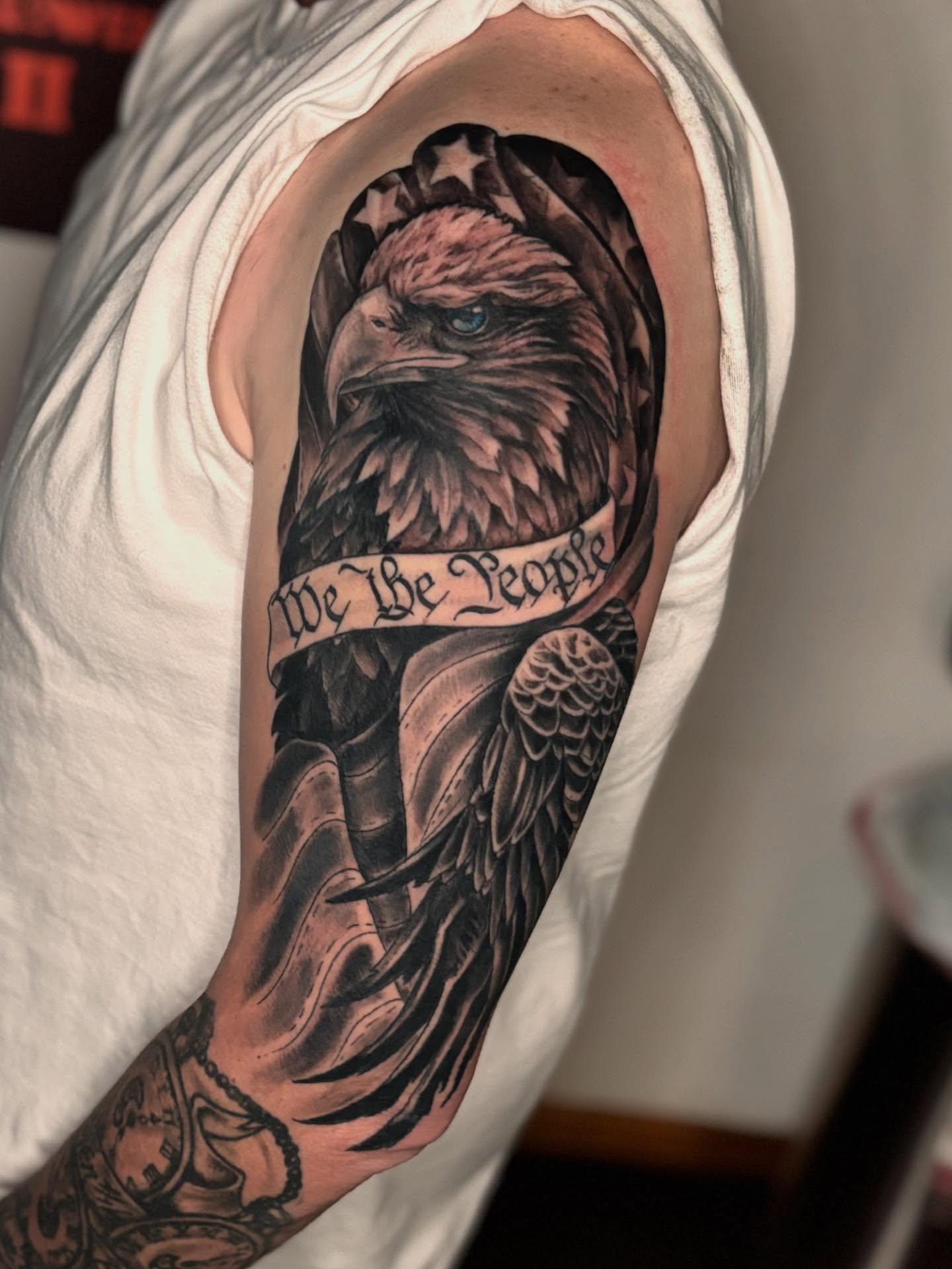 Eagle American traditional tattoo on the forearm by Taylor Tha Color Queen