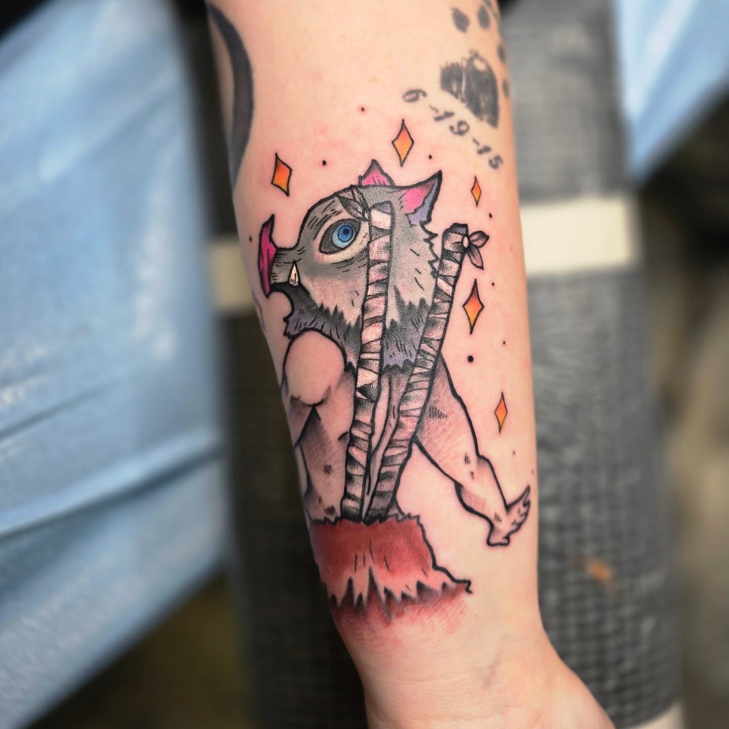 Elephant American traditional tattoo on the forearm by Jon Griffin, Maryville, Tennessee