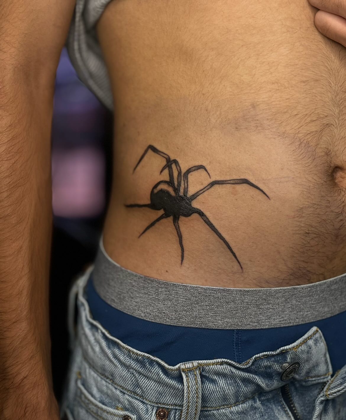 Spider black and grey tattoo on the ribs by ⊹ * . 𝕵az ⊹ * .