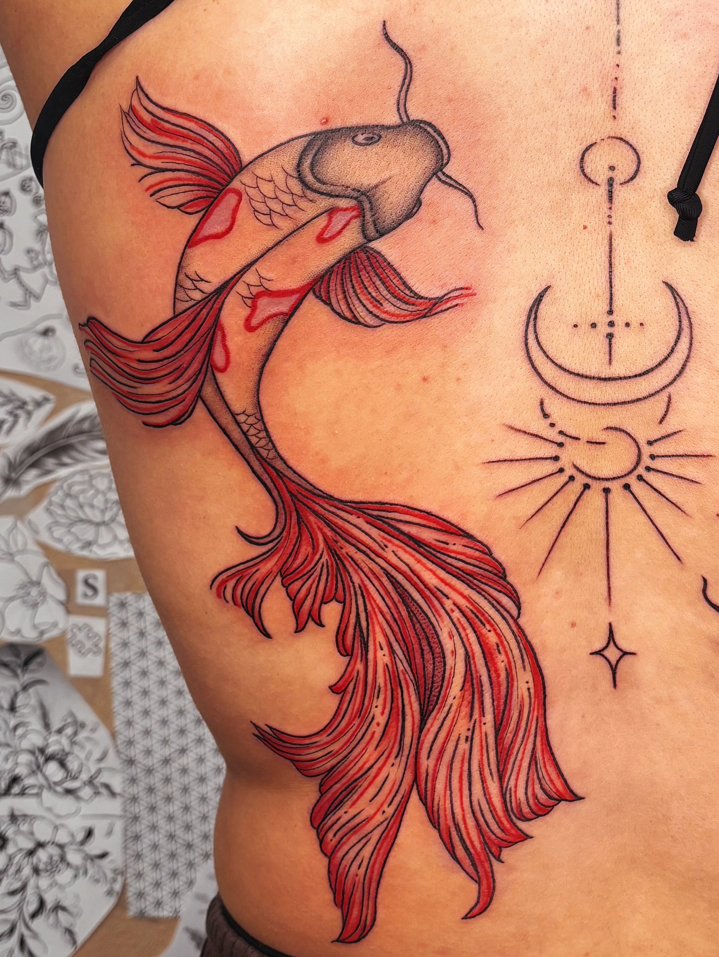 Koi fish japanese irezumi tattoo on the thigh by Alexandria Gudiel