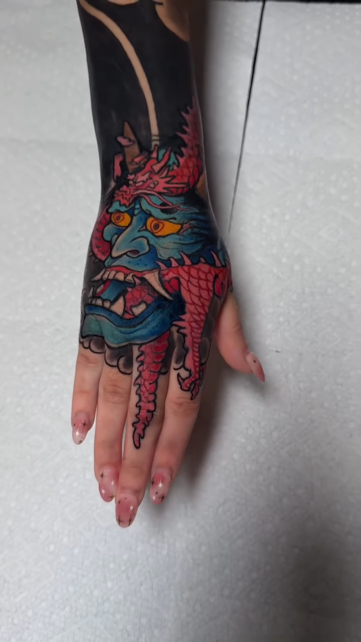 Dragon face japanese irezumi tattoo by Las Vegas Japanese Tattoo Artist, Las Vegas, Nevada