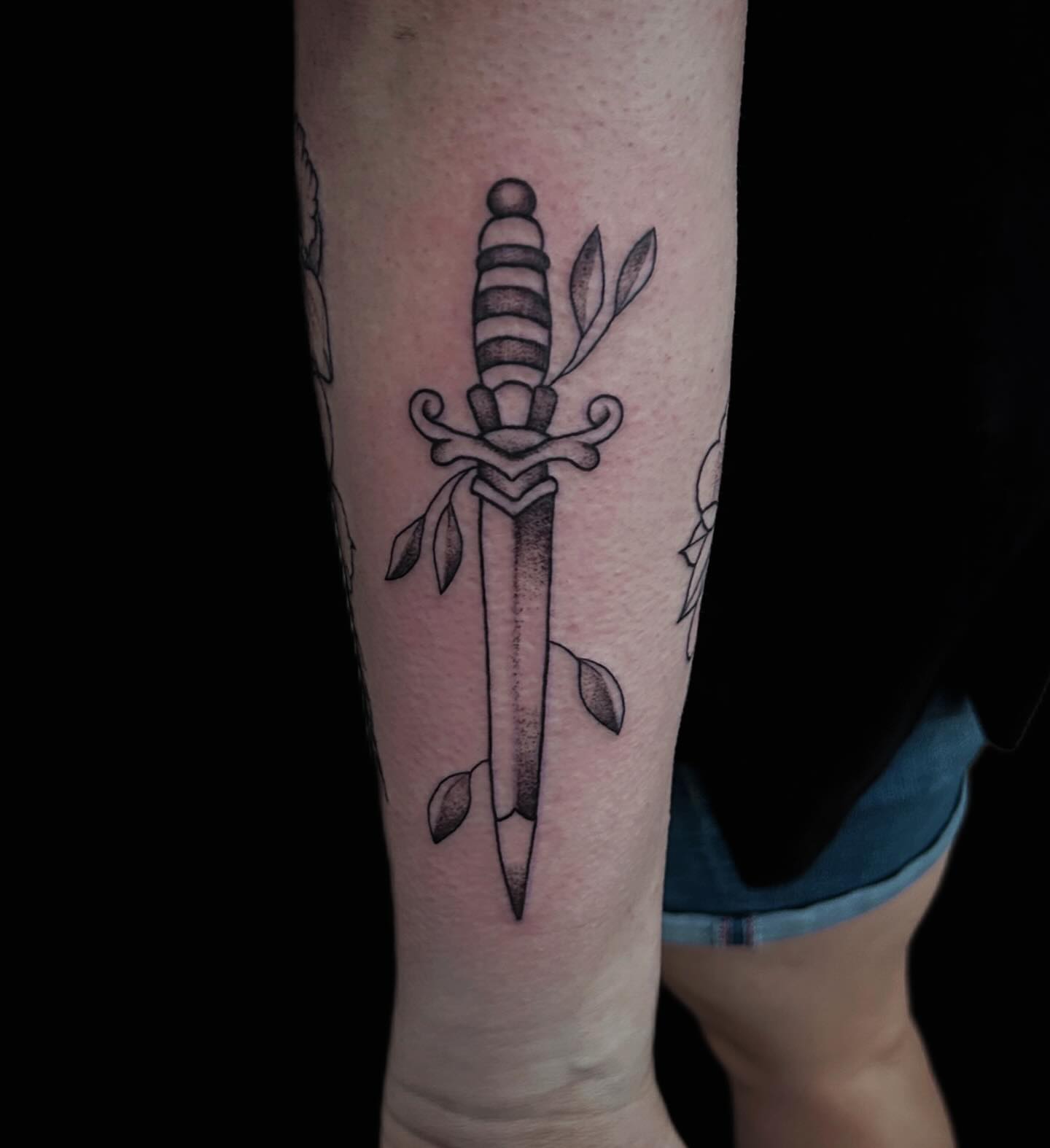 Sword black and grey tattoo on the forearm by โงโ โฑ โพ ๐ณ๐๐๐๐๐ โฆ โฑ โโง