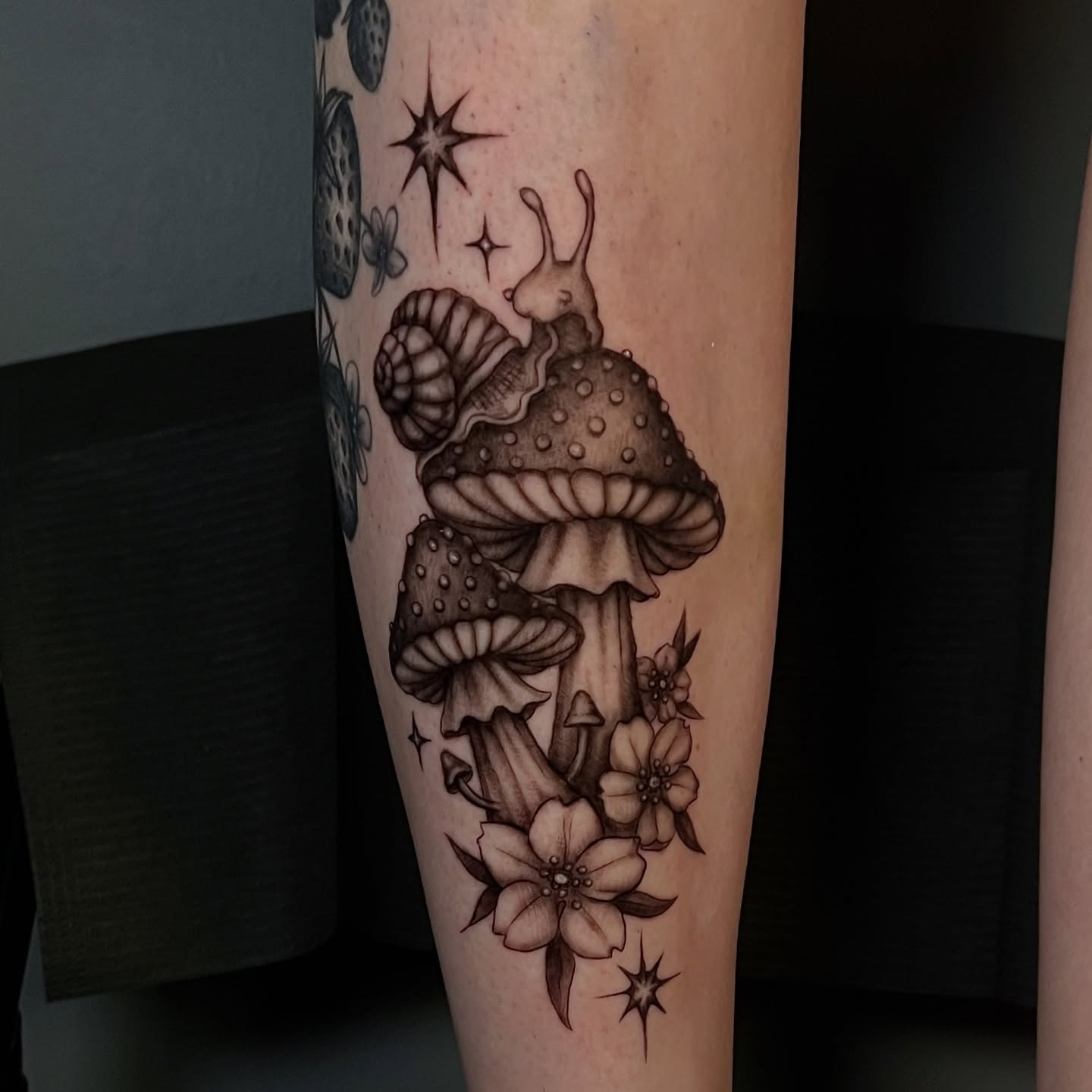 Mushroom cluster dotwork tattoo on the forearm by ☆ Kelly ☆