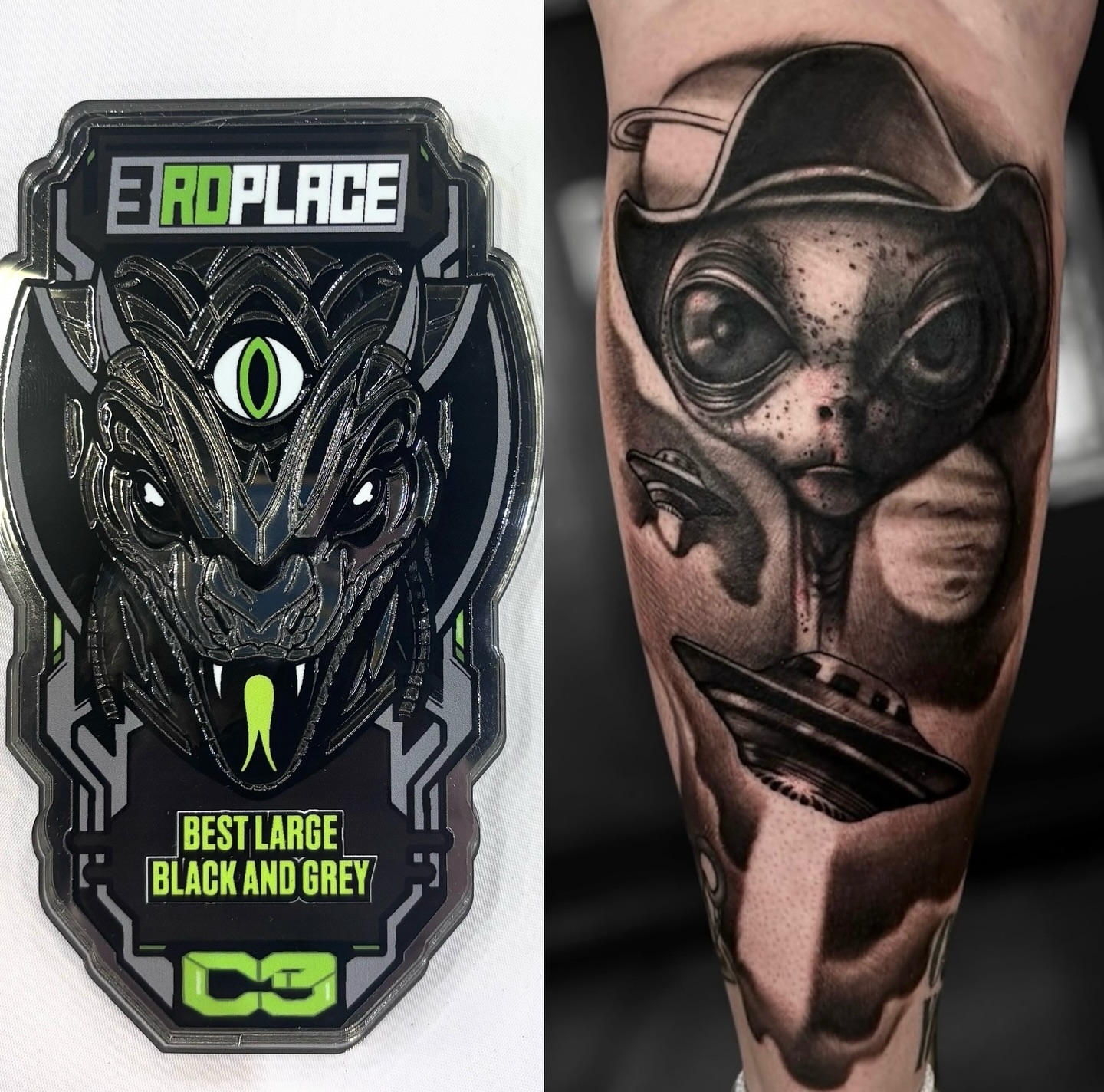 Tattoo by @daveisoldbutstillkicknit — black_and_grey, realism